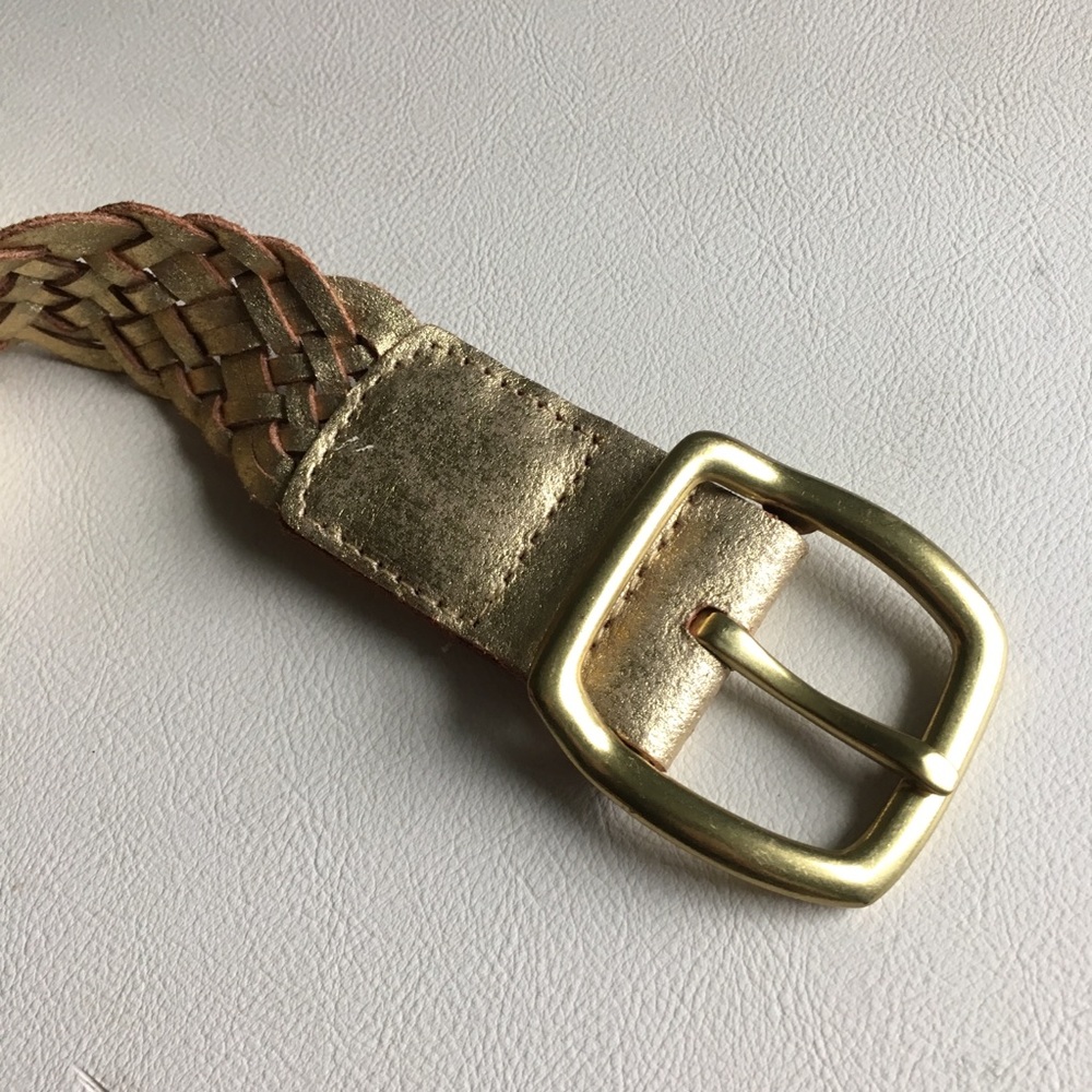Genuine leather gold braided weave belt - Picture 2 of 5